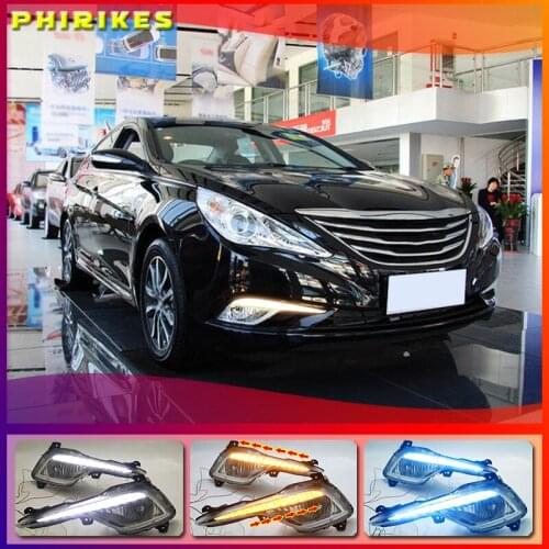 2pcs Driving DRL Daytime Running Light fog lamp Relay LED Daylight car style for Hyundai Sonata 8 2013 2014