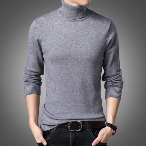 2021 Korean Slim Solid Color Turtleneck Sweater Mens Winter Long Sleeve Warm Knit Sweater Classic Solid Casual Bottoming Shirt