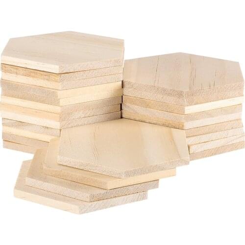 25pcs Practical Creative Hexagon Wood Cutouts Wooden Pieces Wooden Chip for Craft Decor DIY