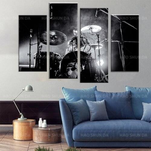 4 Pieces Canvas Posters and Prints Bedroom Rock Band Shelf Drum Set Home Decor Poster HD Painting for Room Decoration