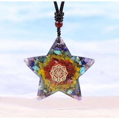 7 Chakra Stars Pendant Healing Energy Crystal Necklace Reiki Healing Orgone Stones Necklace Generator Pendant For Emf Protection