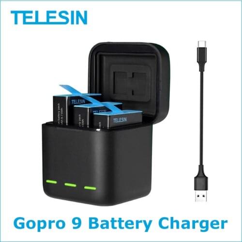 TELESIN Battery 1750 mAh for GoPro Hero 9 3 Ways LED Light Battery Charger TF Card Battery Storage For GoPro Hero 9 Black