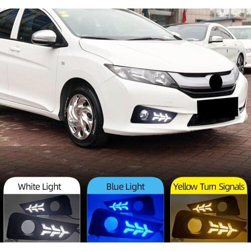 Car Flashing 1 Pair DRL For Honda city 2015 2016 LED DRL Daytime Running lights with Fog Lamp hole Yellow turn signal