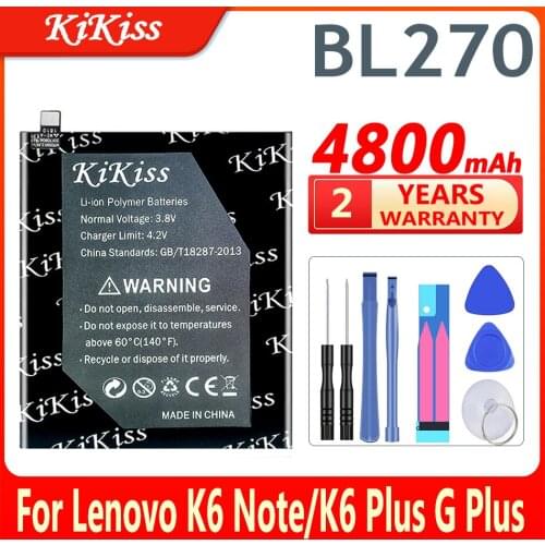 KiKiss 4800mAh BL270 Battery for Lenovo K6 Note K53a48 Vibe K6 Plus G Plus G5 Plus Battery Replacement Batteries + Gift Tools