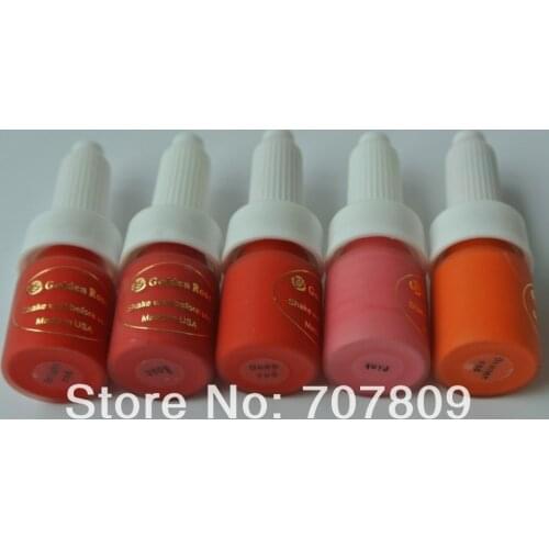 Free shipping 5 Lips Color Golden Rose Permanent Makeup Ink For Eyebrows Lips Tattoo Golden Rose Colors