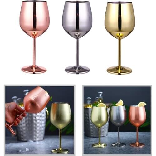 500mL Stainless Steel Goblet Champagne Cup Glass Cocktail Glass Colorful Large-capacity Drum Shape Drop-resistant Wine Glass