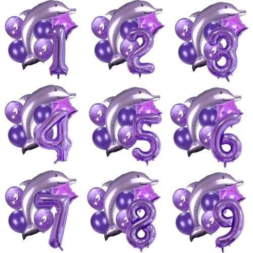 Large Dolphin Foil Balloons 40inch Number Helium Balloon Mermaid Latex Ball Set Kids Cartoon Birthday Party Wedding Decorations