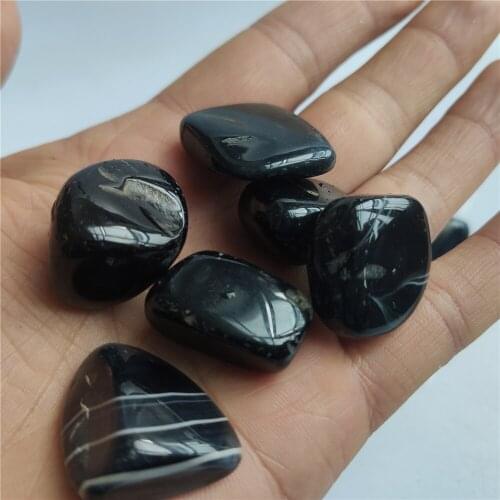 90g Natural Black Agate Stone Beads Men Jewelry Bracelet Polished Mineral Stone Jewelcrafting Healing Stone