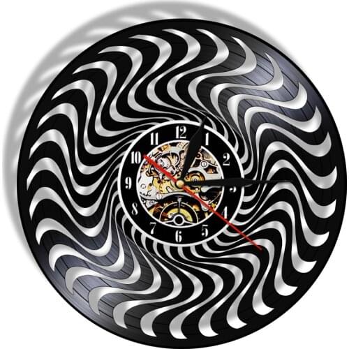 Black And White Vinyl Longplay Record Wall Clock 3D Twisted Circle Hanging Watch 12" Silent Quartz Optical illusion Watch Clock