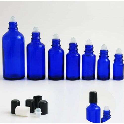 Blue Small Empty Glass Roller Rollerball Essential Oil Roll on Bottles Travel Refillable Bottle 5ml-100ml 1oz 1/2oz 50cc 20pcs