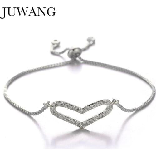 JUWANG Fashion DIY Bracelet Jewelry Crystal Zircon Love Heart Style Charm Chain Bracelets For Women Girl Valentine' Day Birthday