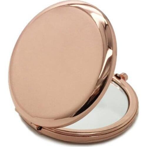 Pocket Mirror Makeup Mirror Compact Folded Portable Small Round Hand Mirror Makeup Vanity Metal Cosmetic rose gold color 70mm