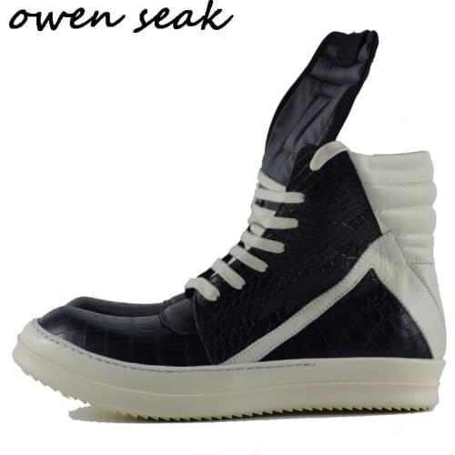Owen Seak Men Casual Shoes High-TOP Ankle Boots Serpentine Genuine Leather Sneakers Luxury Trainers Boots Lace-up Zip Flat Shoes