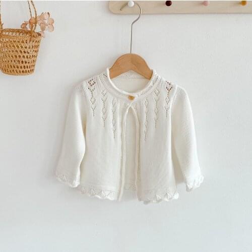 Hot Sale White Baby Sweater Hallow Ruffles Sleeve Autumn Girl Outwear Autumn Kntting Sweaters Cardingan Coats Baby Clothing