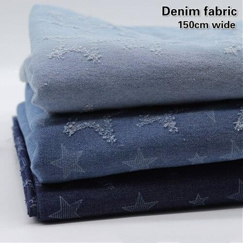 Trendy Tie-dyed Cotton Star Jacquard Denim Garment Fabric DIY Skirt Jeans Waist Bag Clothes Jacket Childrens Clothing Sewing