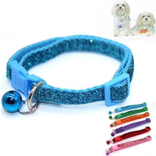 Fashion Adjustable Shiny Sequins Pet Puppy Collar Quick Release Buckle Necklace Dog Supplies With Bell Pet Supplies