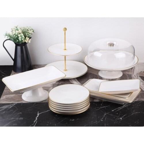 13 piece White Gold Cake Serving Presentation Set Plates Dinnerware Sets Tableware Sets Quality Kitchen Supplies