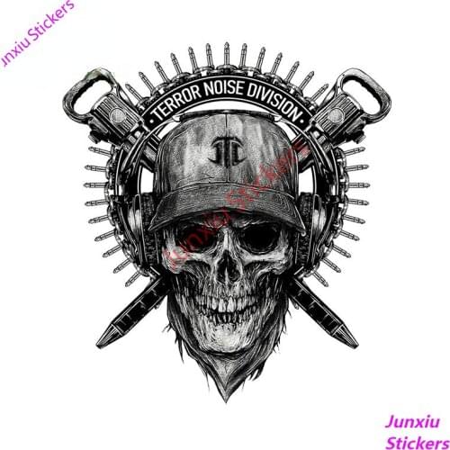 Halloween Soldier Skull Military Car Sticker Terror Noise Division DJ Decal for SUV Bumper Camper Window Home Decor PVC13x12cm