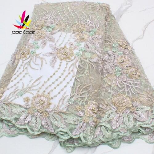 Nigerian Heavy Handmade Beads Lace Beautiful Beaded Lace Fabric Luxury African French Tulle Mesh Lace for Wedding Party 2021