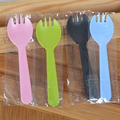 Wholesale 3000pcs Disposable Plastic Cake Spoon Dessert Fork Four Fork And Spoon Independent Packaging cute
