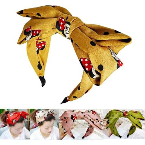 Cartoon Cute Printed Headband Mickey Knotted Fashion Wide-edged Cloth Art Head Hoop Minnie Hair Accessories Girl Gift