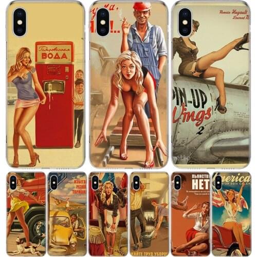 WW2 Sexy Pin up Girl Vintege Cover Phone Case For Iphone 11 12 Mini Pro 7 6 X 8 6S Plus XS MAX + XR 5S SE 10 9 Art TPU Coque Cap