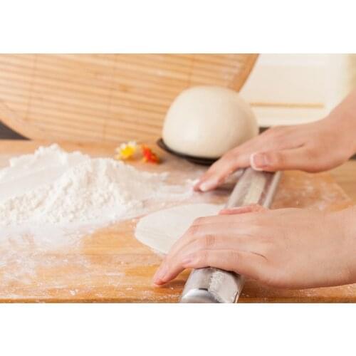1 Pc 40cm Stainless Steel Fondant Rolling Pin Baking Rough Clay Pizza Pasta Roller Non Stick Cake Accessories