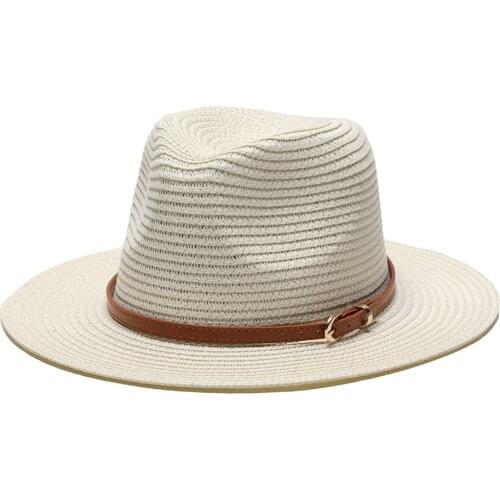 New fashion Natural Panama Soft Shaped Straw Hat Summer Women/Men Wide Brim Beach Sun Cap UV Protection Fedora Hat