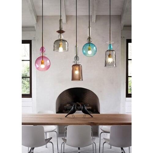 Modern Nordic Art Creative Colorful Glass Dining Room Pendant Light Vintage Loft Bar Coffee Shop Light Free Shipping