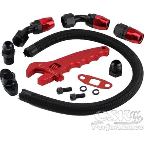 Turbo Oil Drain Return Line w/ 10AN Fitting T3 T4 T04E+Wrench Tool Spanner kit Black / Silver