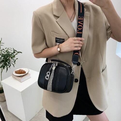 Tassel with Diamonds Fashion Trend Women Small Crossbody Bag Faux Leather Shoulder Handbag Classic Pattern Zipper Solid Purse
