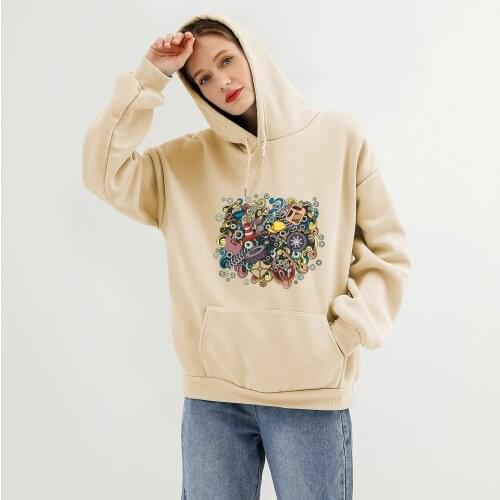 Cartoon Harajuku Hoodie Oversized Sweatshirt Casual Pullover Clothes for Teen Girls Aesthetic Drop Shoulder Jacket Women Pocket