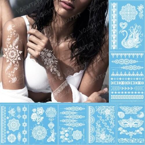 Waterproof Temporary Tattoo Sticker Mandala Flower Dragonfly Lace Henna Flash Tatoo Boho White Bride Sexy Body Art Fake Tatto
