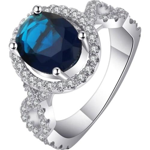 Bright Royal Blue Cubic Zirconia Round Rings Jewelry Silver Color Fashion CZ Finger Rings For Women Custom Jewelry Dropshipping