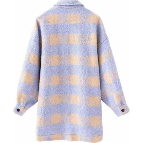 ZA Women 2020 Fashion Overshirts Oversized Checked Woolen Jacket Coat Vintage Pocket Asymmetric Female Outerwear Chic Tops