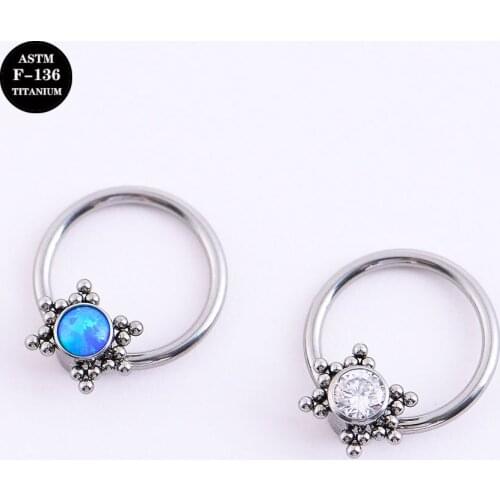 16G ASTM F136 Titanium CZ Opal CBR Captive Bead Ring Ball Closure Hoop Jewelry For Nose Septum Daith Conch Piercings