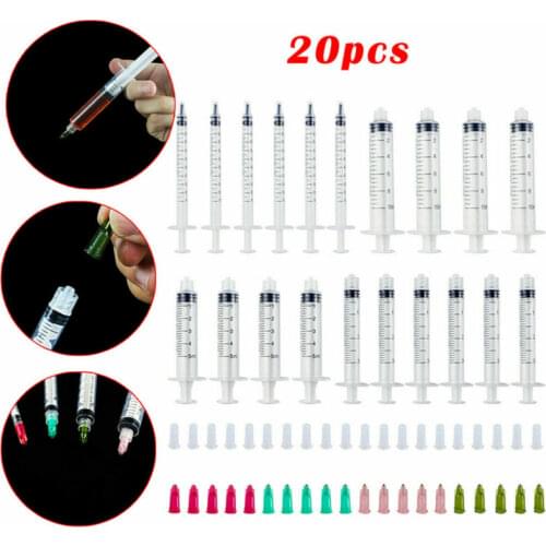 20Pcs Pack 1ml 3ml 5ml 10ml Disposable Work Drum Blunt Tip + Caps 4 Sizes