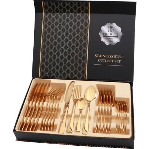 24 Pcs Stainless Steel Spoon and Fork Steak Knife Set Kitchen Utensils Christmas Cutlery Set Cooking Dinnerware Tea Spoon