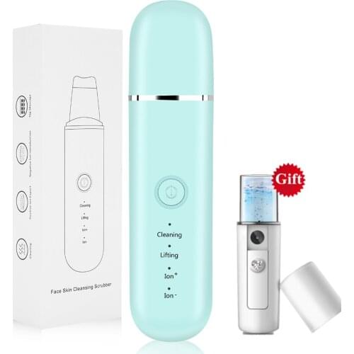 Ultrasonic Skin Scrubber Vibration New Blackhead Remover Face Pore Spots Cleaner Facial Skin Care + Mini Nano Spray Face Steamer