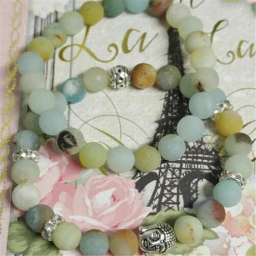 2pcs 8mm Amazonite Gemstone mala Bracelet 7.5 inches Meditation Wrist Lucky Bless Unisex Men Monk Gemstone