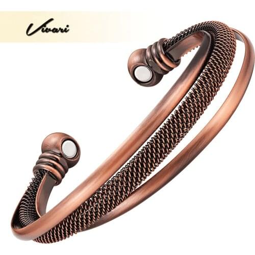 Vivari Antique Fashion Magnetic 100% Pure Copper Bangle Bracelets for Women Multiple Layers Health Jewelry Wristband Charm