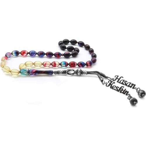 Tesbihane 1000 Sterling Double Kazaz Tassels Barley Cut Name Written Bonibon Fire Amber Prayer Beads