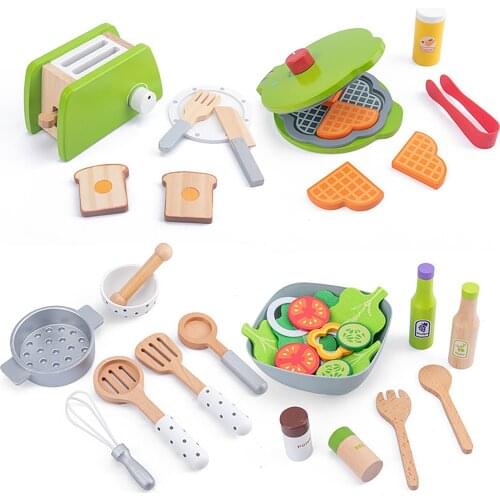 Wooden Simulation Bread Machine Pancake Machine Kitchen Utensils Children Cut And Enjoy The Family Kitchen Toy Package