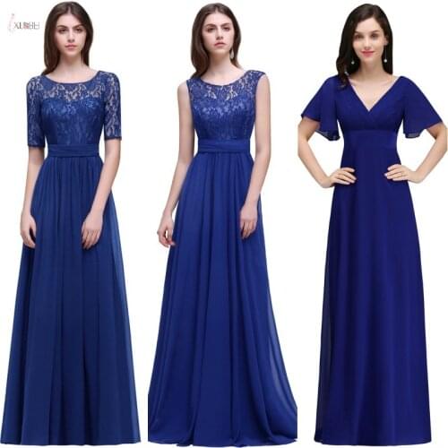 2019 Royal Blue Chiffon Long Bridesmaid Dresses Sexy A line Applique Wedding Party Gown robe demoiselle d'honneur