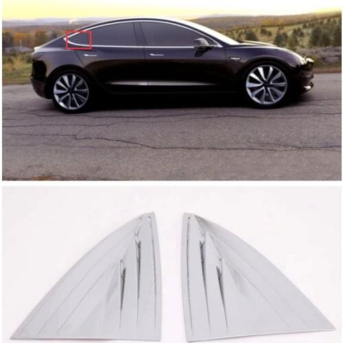 For Tesla Model 3 2018 2019 Chrome Rear Window Triangle Shutter Cover Trim 2pcs
