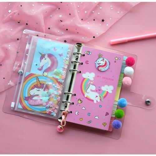 Diary A6 Binder Notebook and Journal Cute Unicorn Notepad Spiral Agenda Planner 6 Rings Note Book Grid Line Sketchbook Daily Set