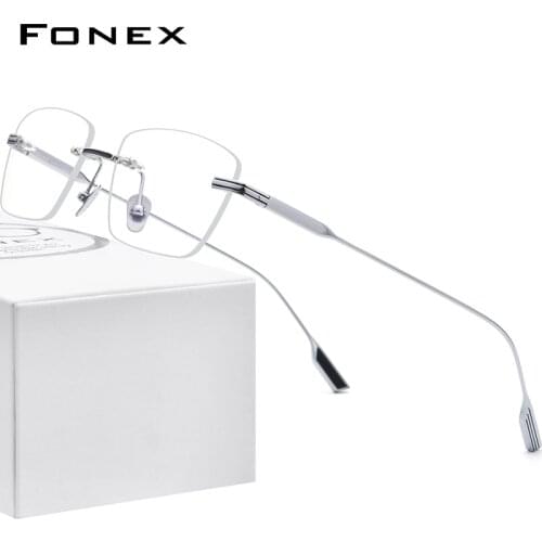 FONEX Titanium Eyeglasses Frame Men 2020 New Women Rimless Prescription Square Glasses Frameless Myopia Optical Eyewear F85643