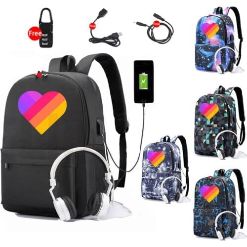 Fashion Canvas Likee Backpacks with USB Charging Boys and Girls Bookbags Students School Backpack Bag Youth Men Women Bags