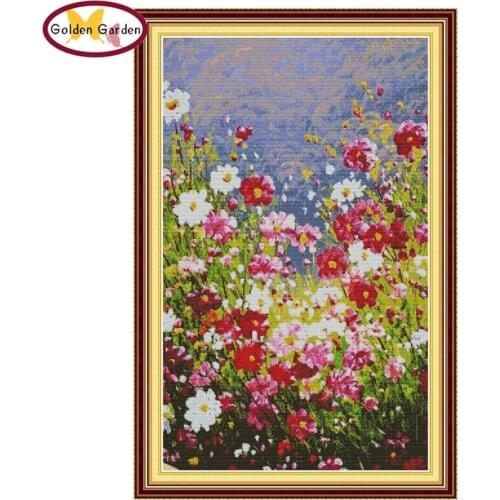 GG Pastoral Flowers Counted Flower Cross Stitch Patterns 11CT 14CT Chinese Joy Sunday Cross Stitch Kit for Embroidery Home Decor