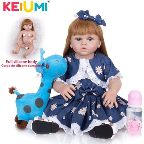 KEIUMI 57CM Reborn Babies Doll Full Silicone Realista Beautiful Princess Toddler Bebe Doll Reborn Toy For Children Birthday Gift